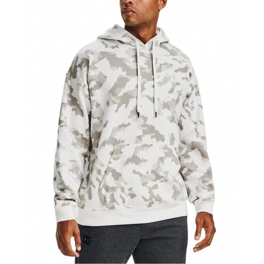 Under Armour Fleece Hoodie Mens Rival Camo Print Activewear Pullover White XL